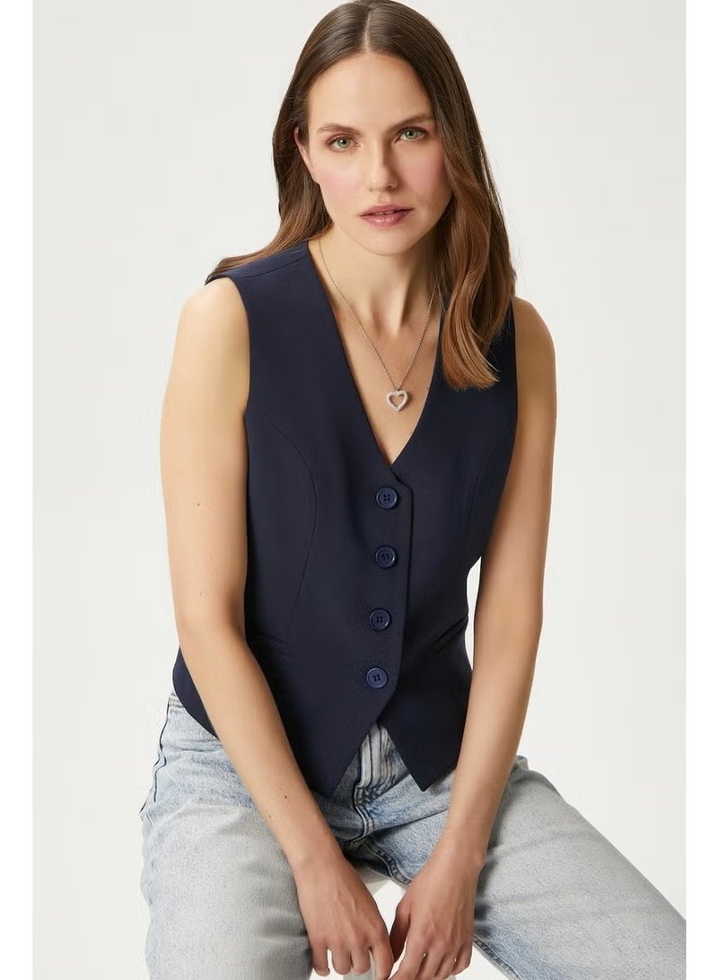 Ritnice Women's Style Navy Blue Lined Woven Vest - Image 2